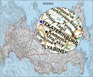 Alexandrite deposit at Sverdlovskaya Oblast', Urals Region, Russia map